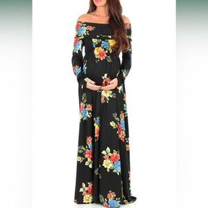 Mother Bee maternity black floral off shoulder dress used 1 time size XL